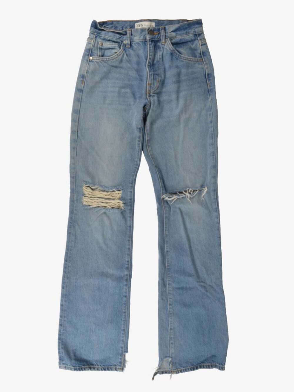 Zara Ripped Jeans, Mid Rise, Boot Cut, Blue, 2